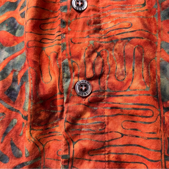 Johari West Hawaiian Shirt in Orange and Green Geometric Forest, XLT - Picture 11 of 12